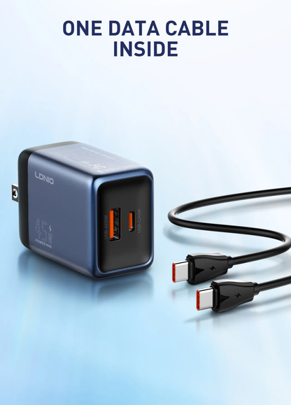 LDNIO 45W GaN Super Fast Charger | Dual Port (45W USB-C & 30W USB-A) | Includes Cable