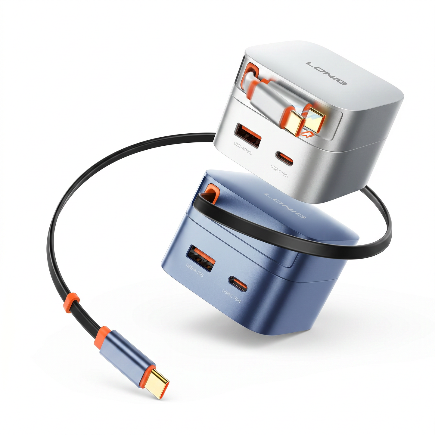 LDNIO 65W High-Power Wall Charger | Built-in Retractable Type-C Cable | Multi-Port (USB-C & USB-A)